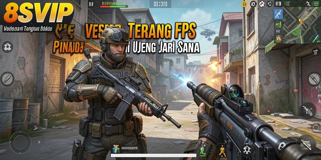 Tangkapan layar utama 8SVIP menampilkan aksi pertempuran epik dalam FPS.