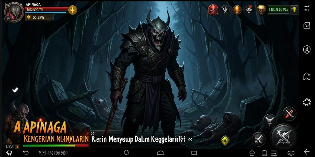Screenshot gameplay APINAGA memperlihatkan suasana mencekam yang mendebarkan.