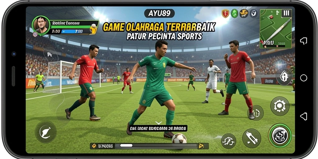 Tampilan screenshot utama AYU89 menampilkan aksi seru di arena olahraga.