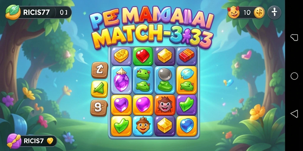 Tangkapan layar RICIS77 yang menunjukkan keseruan gameplay Match-3.